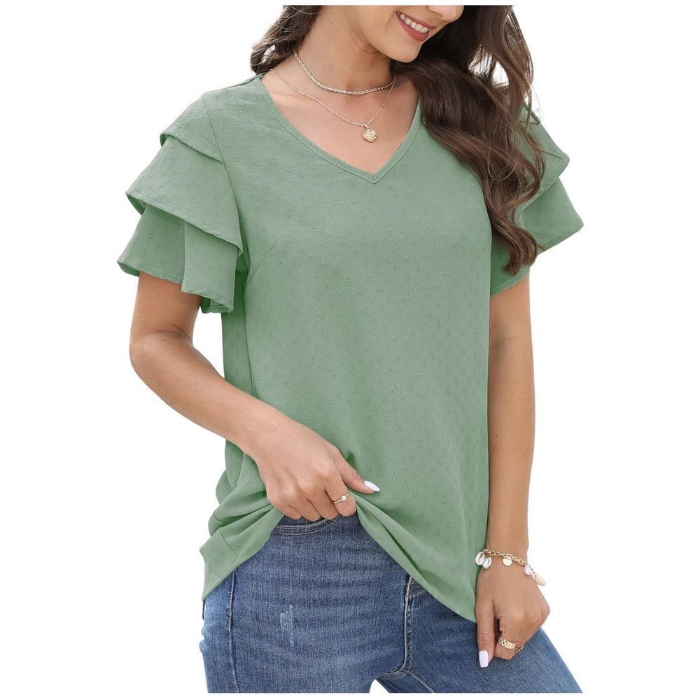 Bofell Womens Tops Dressy Casual Ruffle Sleeve V Neck Small